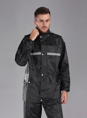 加厚牛津布成人双层雨衣雨裤套装劳保户外成人反光分体式雨衣批发