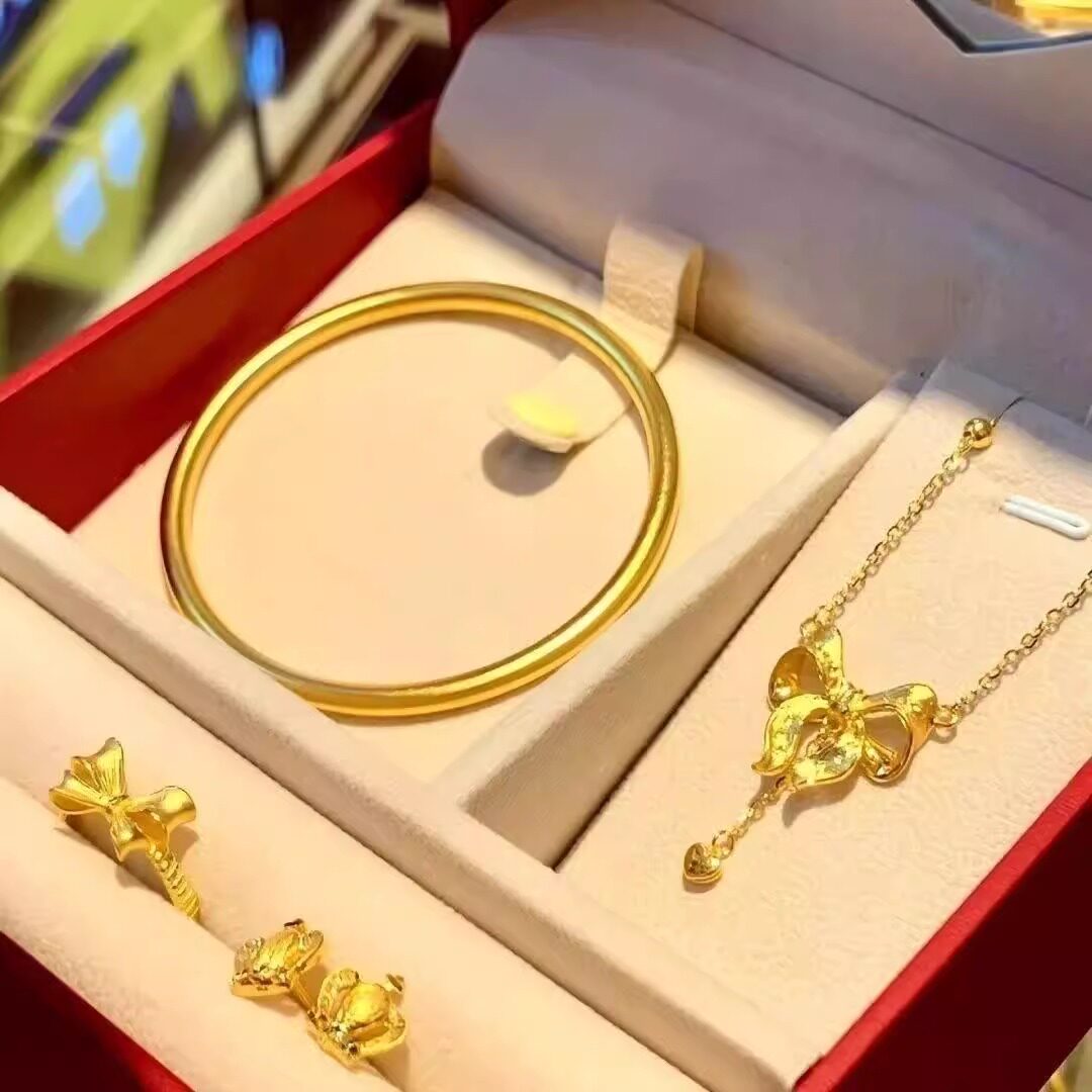 假五金套装订婚道具真三金摆台沙金首饰套装五件套古法传承手镯