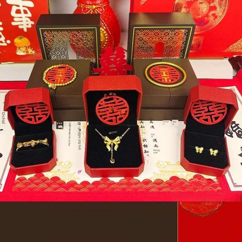 假三金五金首饰一套古法传承素圈黄金手镯彷真订婚结婚礼秀禾道具