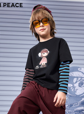 [5A抑菌]【专柜同款】MINIPEACE太平鸟童装男童拼色长袖T恤假两件