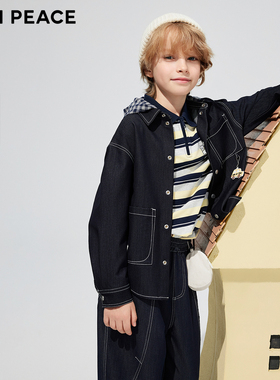 【专柜同款】MINIPEACE太平鸟童装男童连帽外套仿牛仔衬衫春秋款