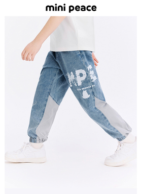 MINIPEACE太平鸟童装男童牛仔裤夏季薄款透气网眼字母儿童长裤
