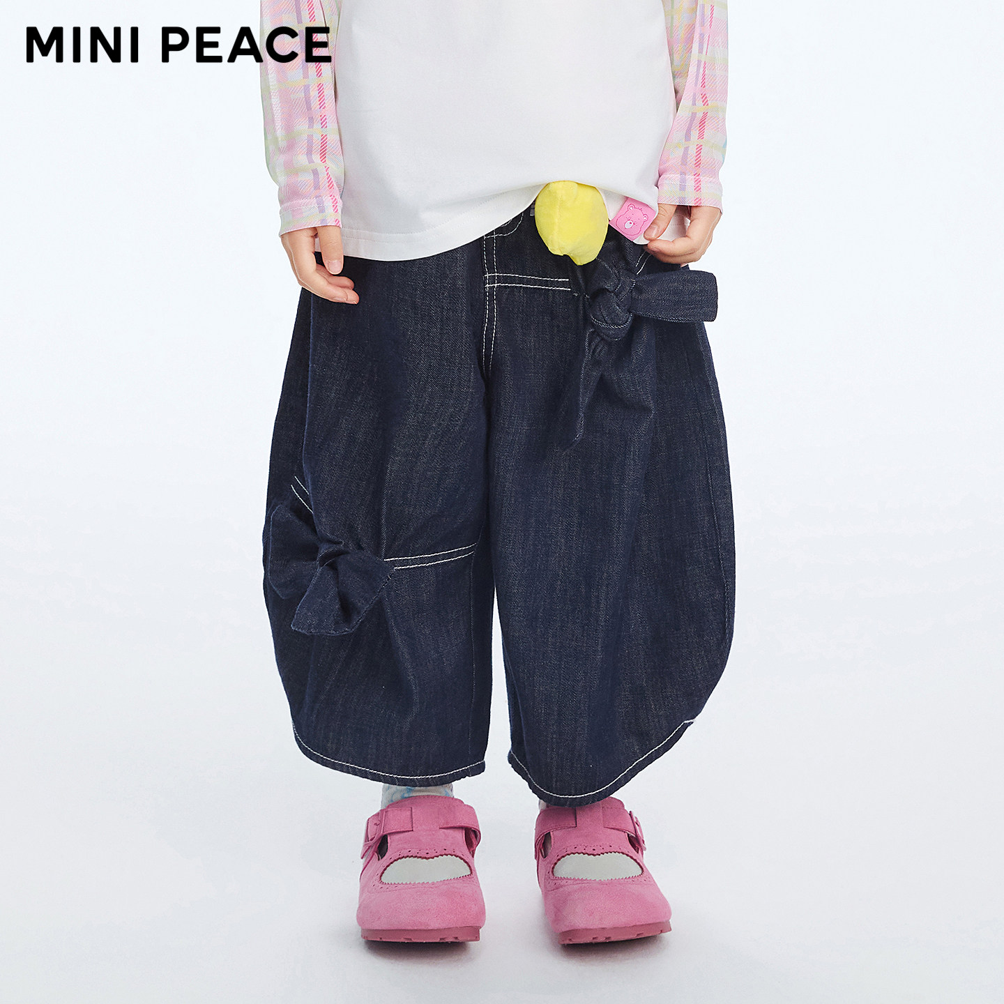 【专柜同款】MINIPEACE太平鸟童装女童七分裤子蝴蝶结儿童牛仔裤