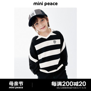 minipeace太平鸟童装 新 运动潮春季 男童卫衣儿童上衣黑白条纹时尚