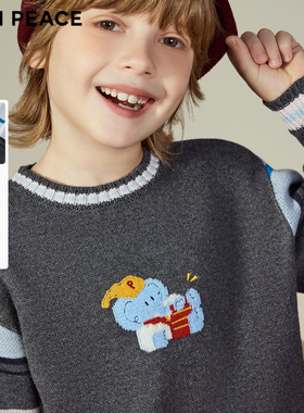 MINIPEACE太平鸟童装秋冬男童毛衣条纹插肩袖可爱小象打底针织衫