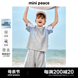 男童夏季 运动套装 新款 两件套潮 minipeace太平鸟童装 拼色短袖 短裤