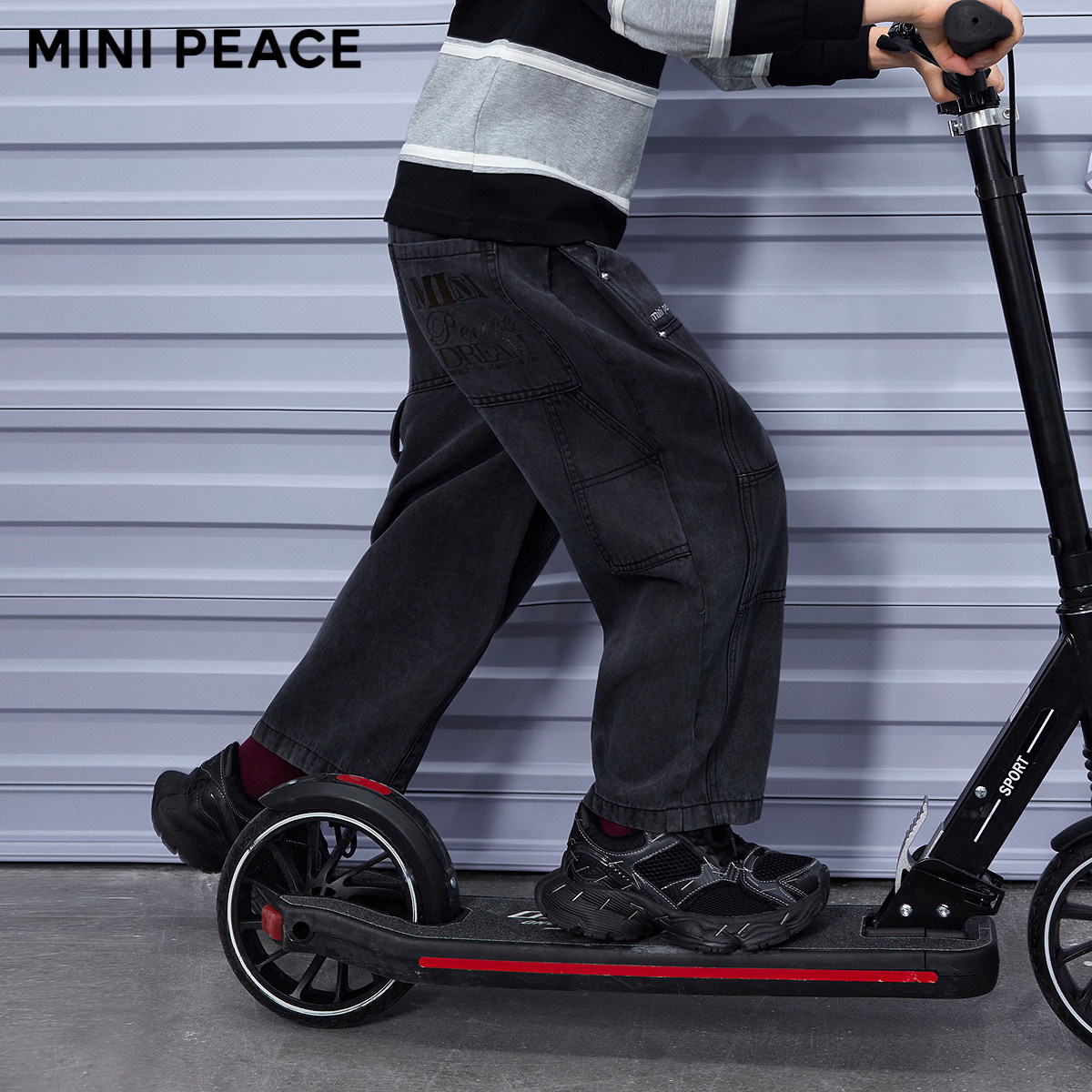 【专柜同款】MINIPEACE太平鸟童装男童牛仔裤秋季潮酷黑灰长裤