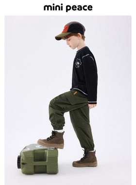 MINIPEACE太平鸟童装男童工装裤户外军绿色长裤秋季新款儿童裤子