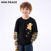 T恤假两件格子卡通上衣洋气 儿童长袖 MINIPEACE太平鸟童装 男童春装