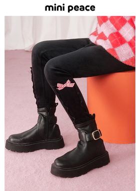 MINIPEACE太平鸟童装女童打底裤冬季新年儿童双面银狐绒加厚裤子