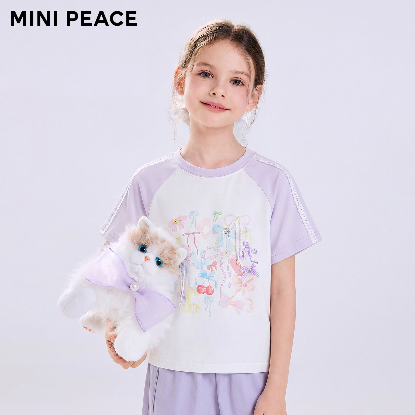 [7A抑菌]【专柜同款】MINIPEACE太平鸟童装女童短袖T恤插肩袖夏装