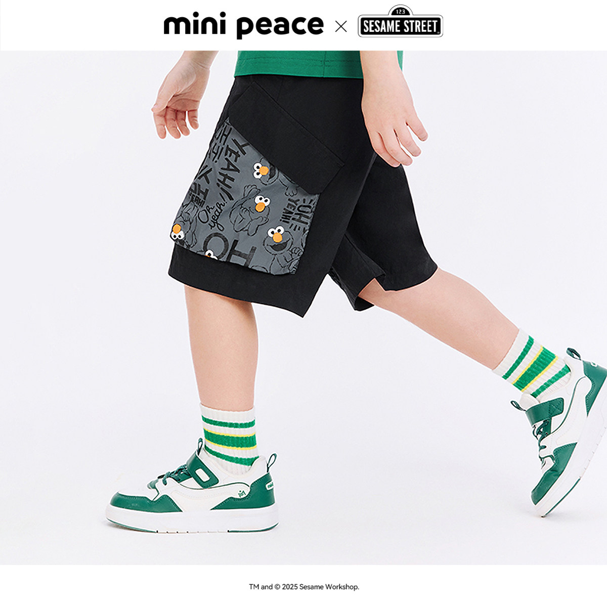 MINIPEACE×芝麻街联名男童工装短裤夏季图案儿童五分裤男宝裤子