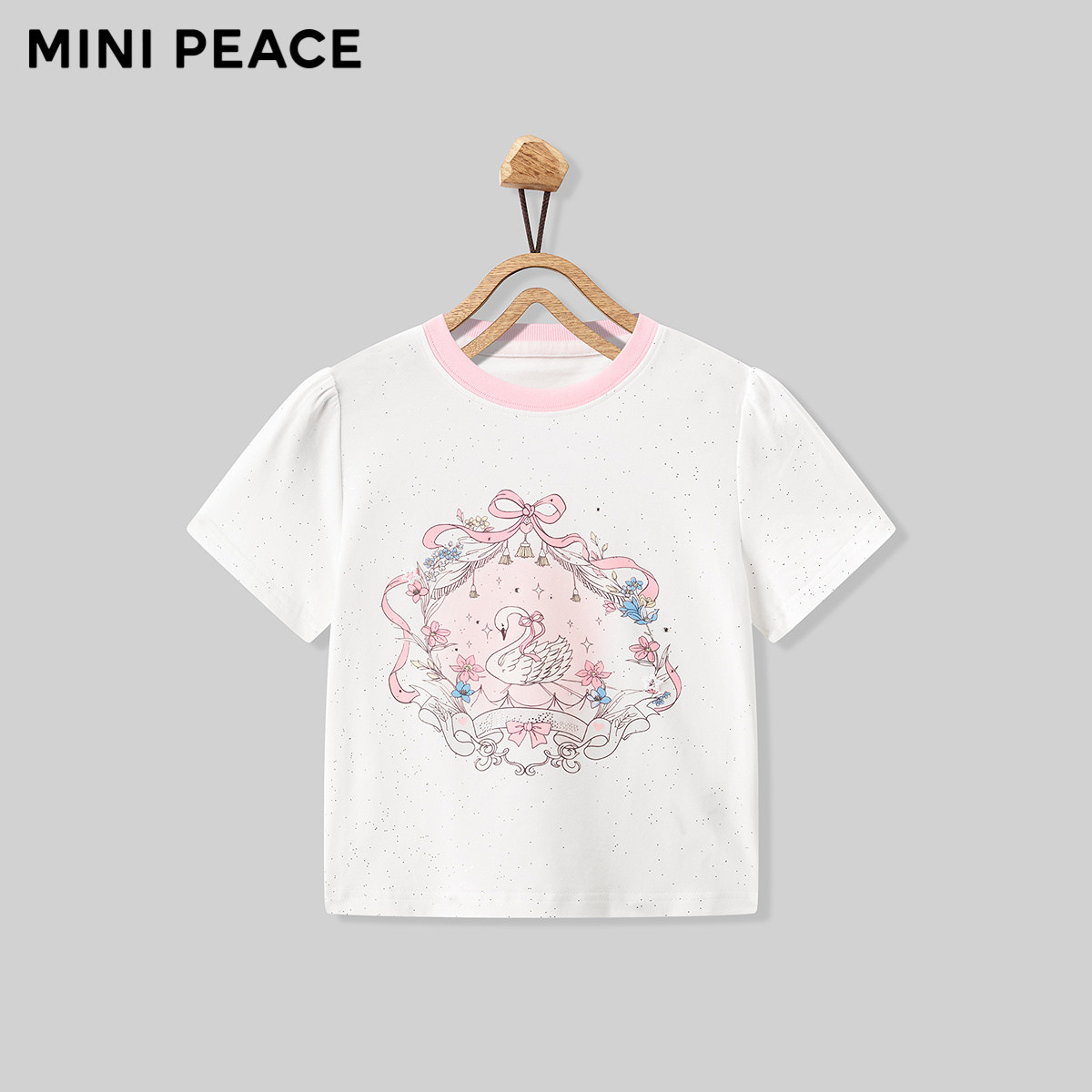 [7A抑菌]【专柜同款】MINIPEACE太平鸟童装女童天鹅短袖T恤秋洋气