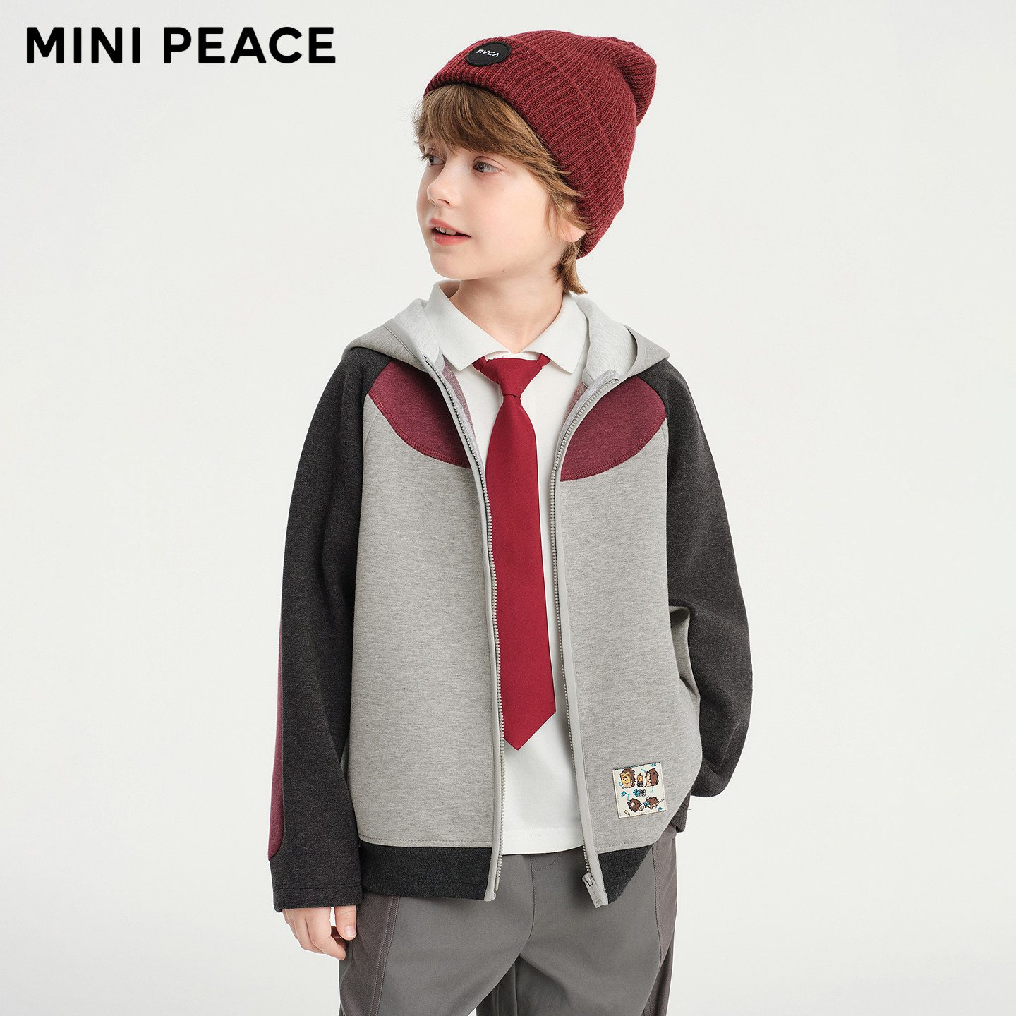 MINIPEACE太平鸟童装男童针织外套开襟卫衣连帽插肩袖运动简潮秋