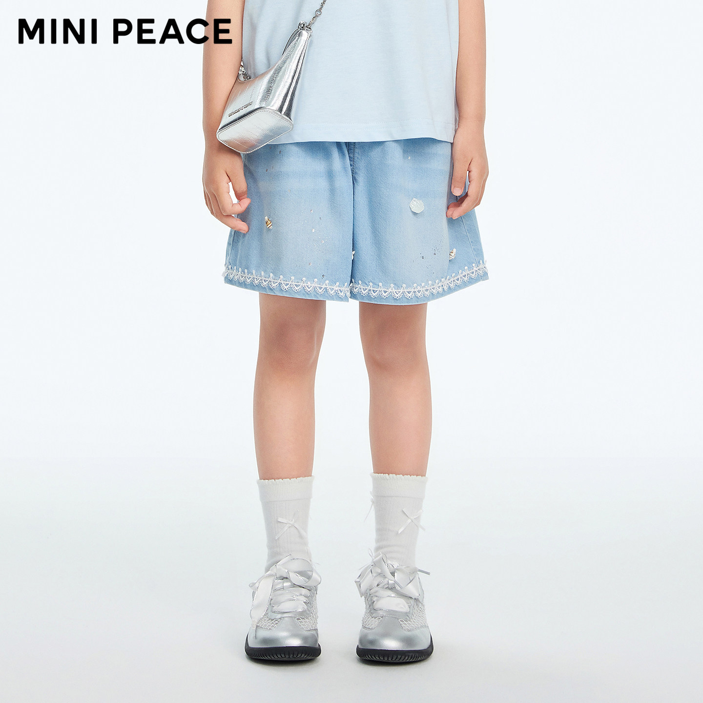 【专柜同款】MINIPEACE太平鸟童装女童牛仔短裤夏季薄款五分裤