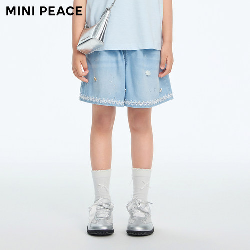 【专柜同款】MINIPEACE太平鸟童装女童牛仔短裤夏季薄款五分裤
