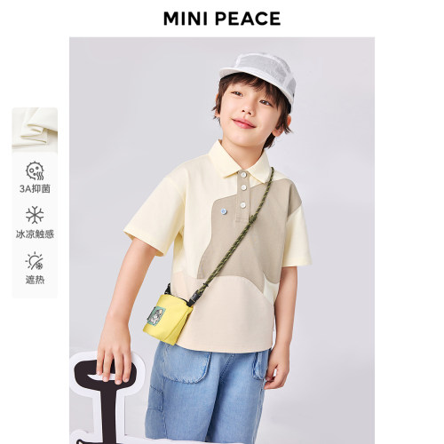 [凉感抑菌]【专柜同款】MINIPEACE太平鸟童装男童POLO衫拼接短袖