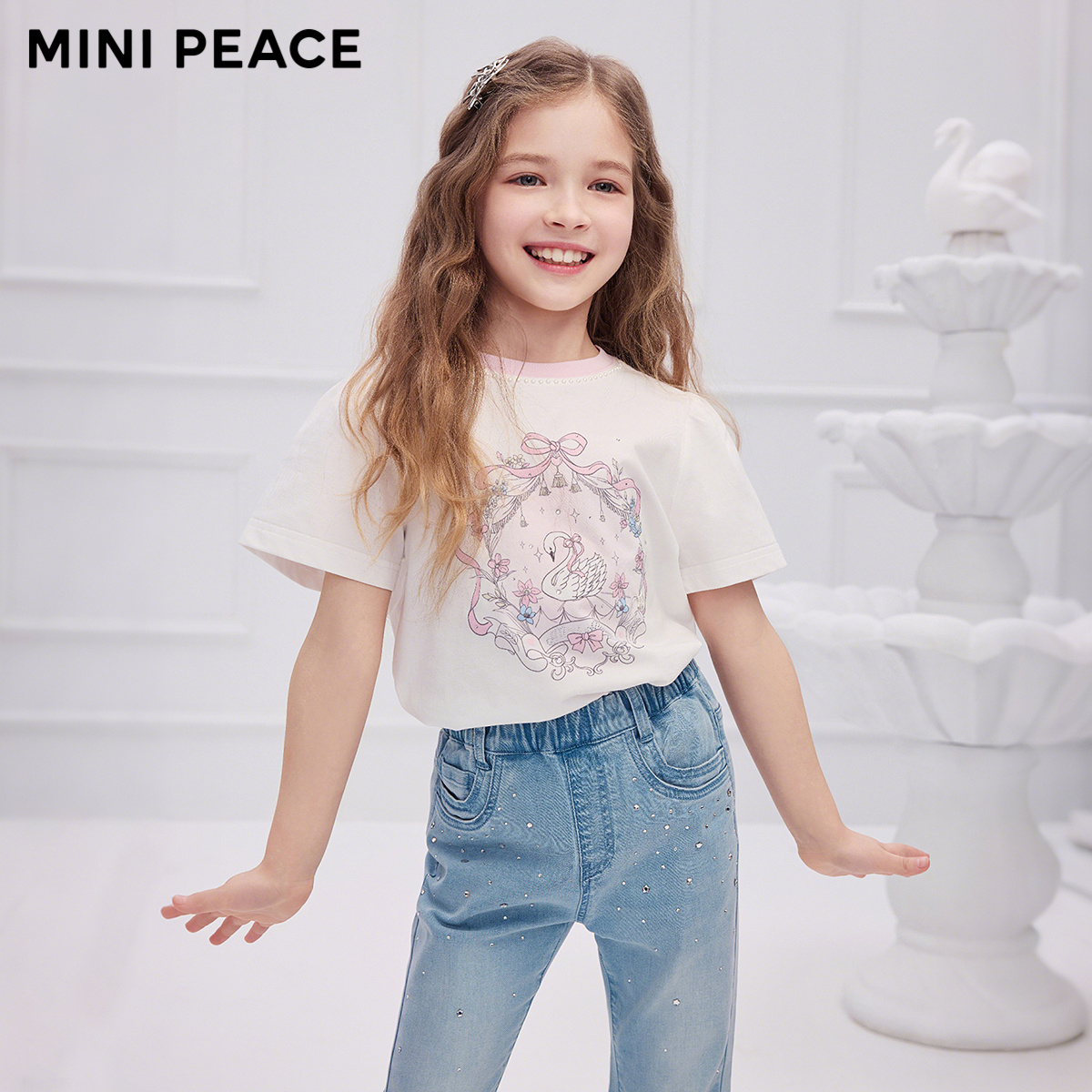 MINIPEACE女童天鹅短袖T恤
