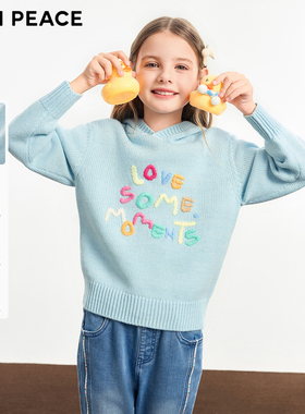 [羊毛衫]MINIPEACE太平鸟童装女童毛衣秋冬女宝字母宽松连帽线衫