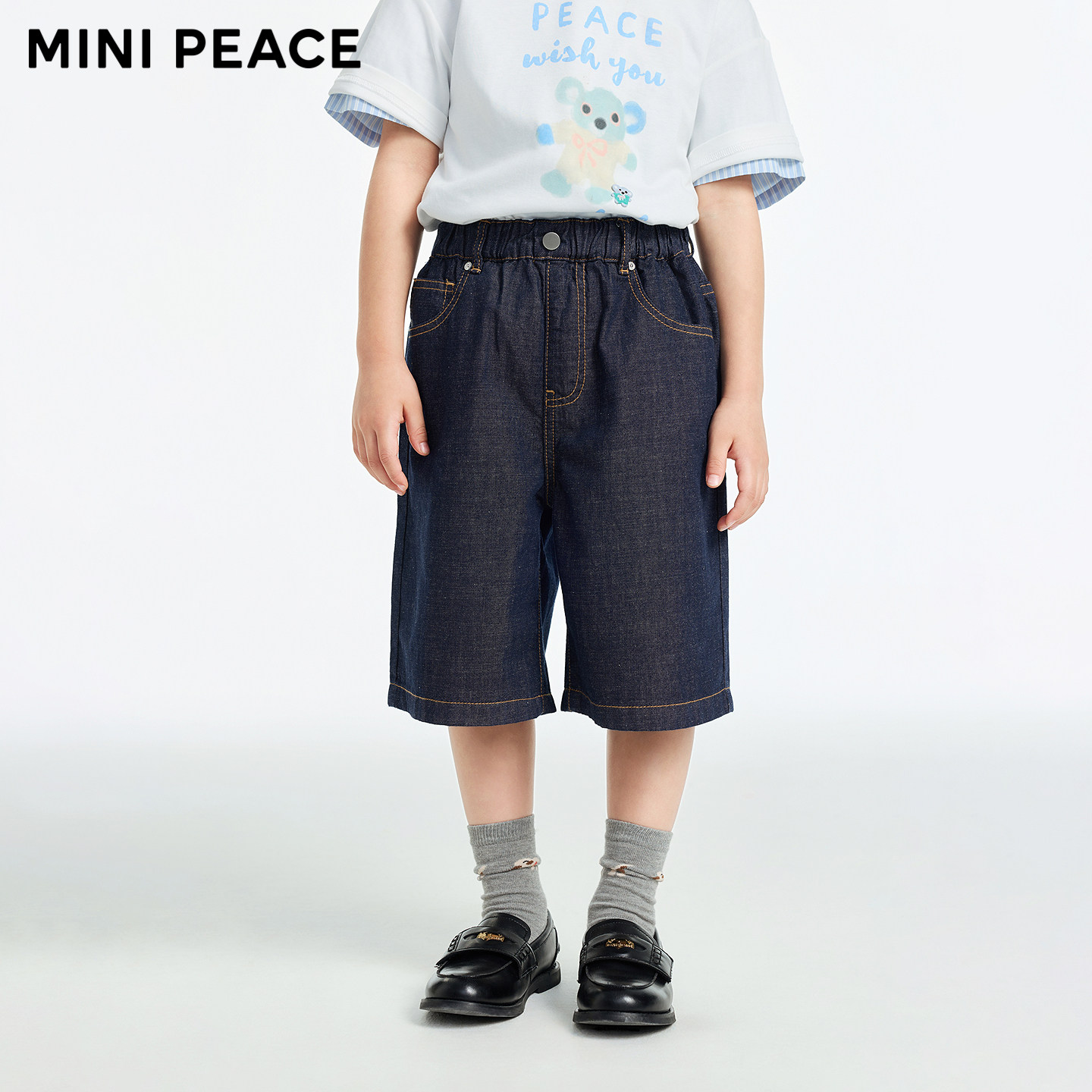【专柜同款】MINIPEACE太平鸟童装男童牛仔中短裤儿童五分直筒裤