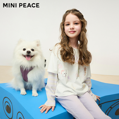 MINIPEACE女童萌宠假两件长袖T恤