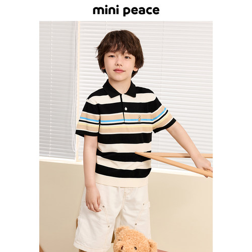 【专柜同款】MINIPEACE太平鸟童装男童针织条纹短袖T恤POLO衫夏款