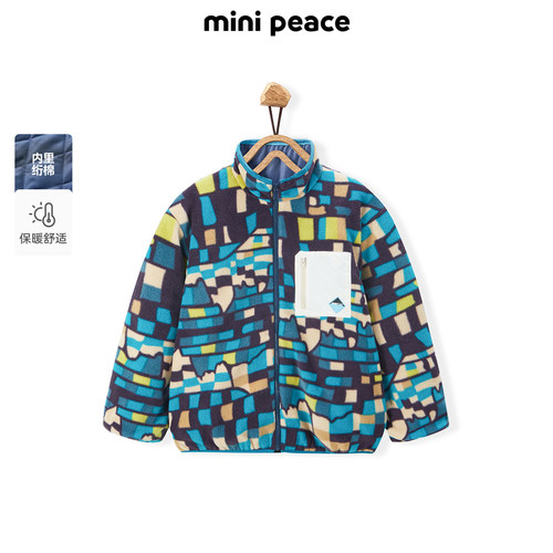 MINIPEACE太平鸟童装男童简潮仿羊羔绒外套儿童夹克连帽冬装新款