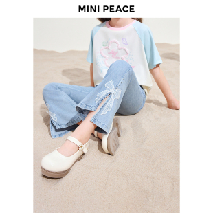 MINIPEACE太平鸟童装女童喇叭裤夏季开叉蝴蝶结儿童牛仔裤女宝裤