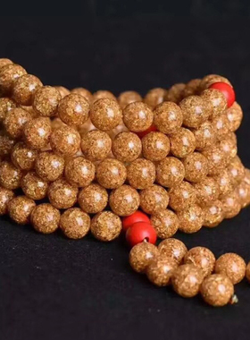 精美百搭金箔108粒佛珠手链 108颗金箔手链配红朱砂手链 男女