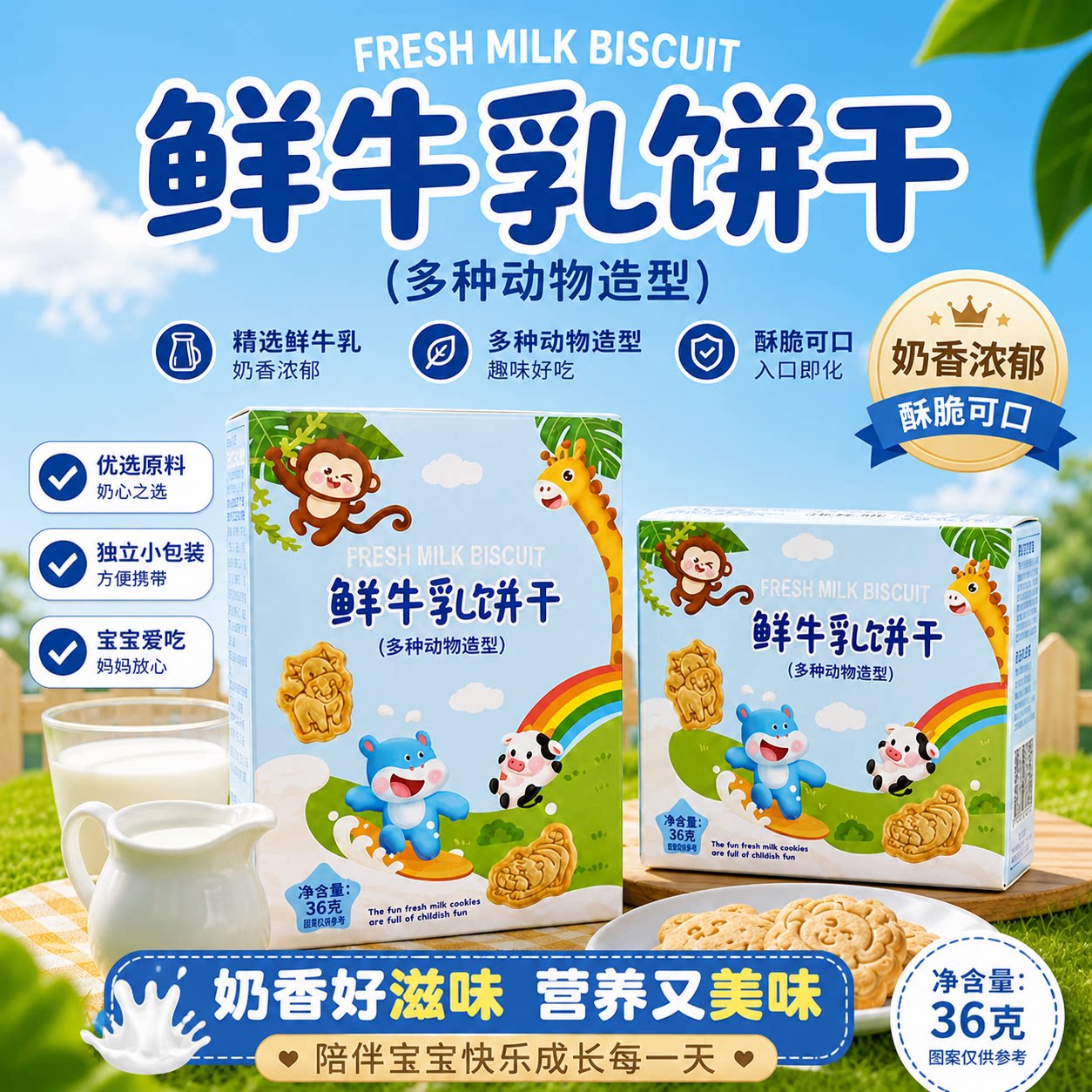 鲜牛乳饼干动物造型儿童零食牛奶味饼干早餐下午茶点心休闲零食图片
