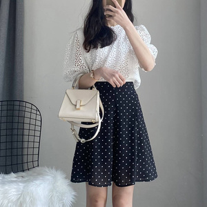 波点雪纺半身裙女2023年春夏季新款高腰百褶裙伞裙圆点蓬蓬女半裙