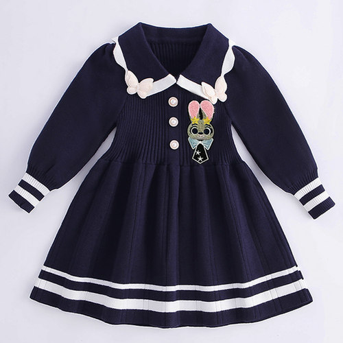 女童秋装毛衣裙2025新款宝宝公主裙朱迪兔子警官连衣裙高品学院风