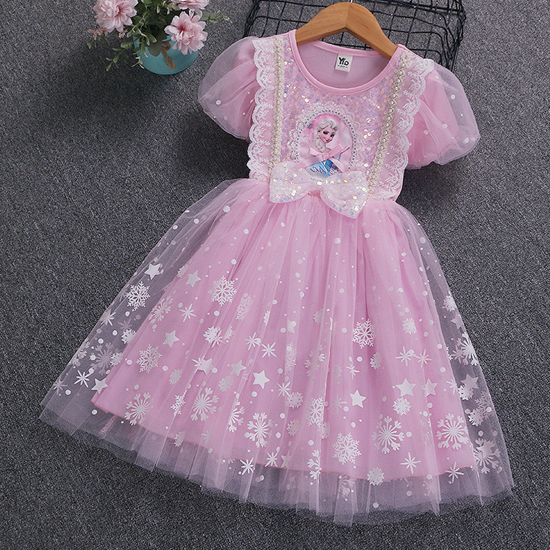 女童夏季短袖连衣裙纯棉冰雪奇缘爱莎公主裙棉质儿童生日裙23新款