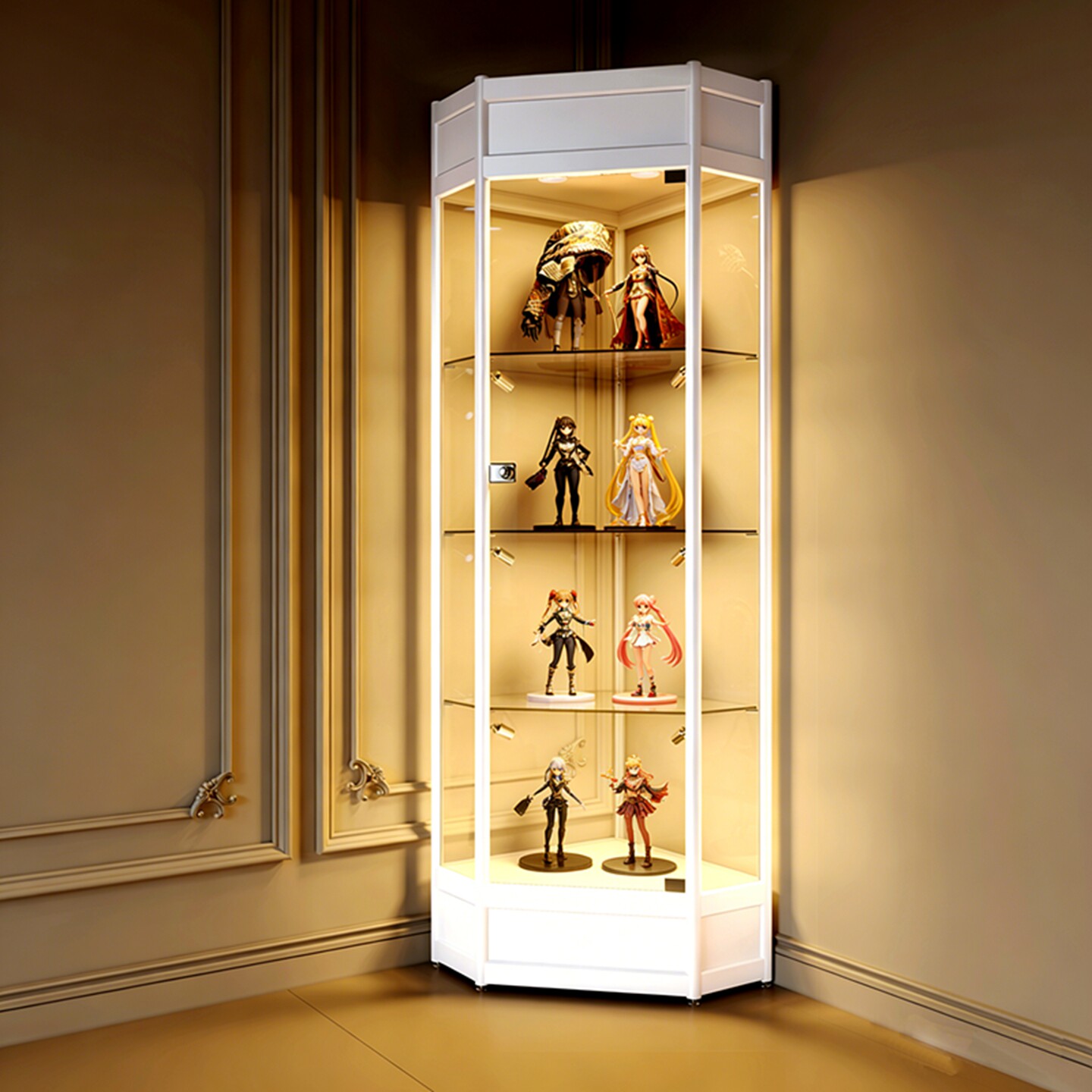 墙角三角展示柜轻奢客厅玻璃手办模型化妆品红酒置物架货架定制