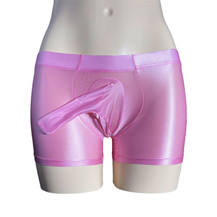 薄透性感大码男士内裤枪弹分离大象鼻子jj套油亮光泽丝滑平角裤男