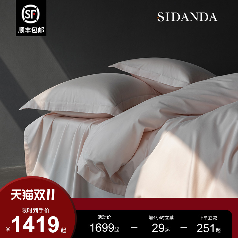 SIDANDA100支全棉磨毛四件套秋冬纯色简约保暖套件床单床笠纯棉