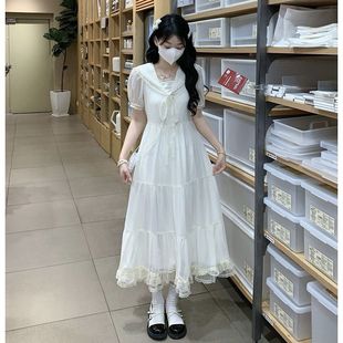 初中高中学生收腰显瘦中长款 海军领甜美裙子少女2025夏新款 连衣裙