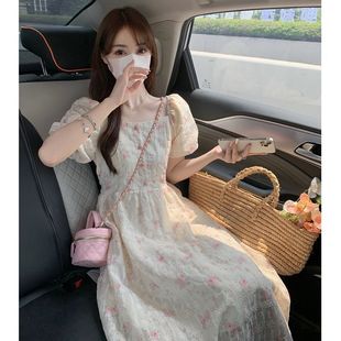 法式 收腰显瘦a字裙温柔风超仙气质长裙 甜美碎花连衣裙女夏季 韩版