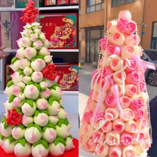 玫瑰花馒头塔马卡龙塔圆锥泡沫花饽饽馍头泡沫底生日母亲节泡沫塔