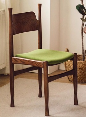 中古风餐椅实木梳化妆台凳子书桌椅子复古家具靠背靠背绿色冲冠椅