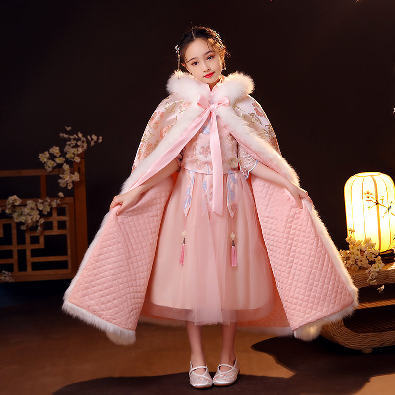儿童披风斗篷女童汉服加厚保暖披肩外套宝宝防风被秋冬季外出长款