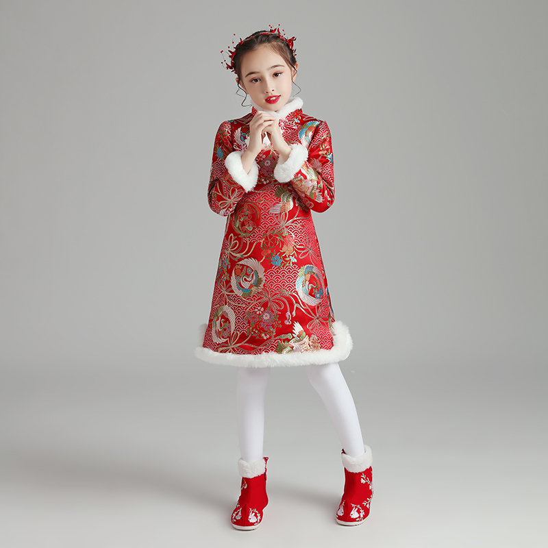 秋冬加厚拜年服女童旗袍
