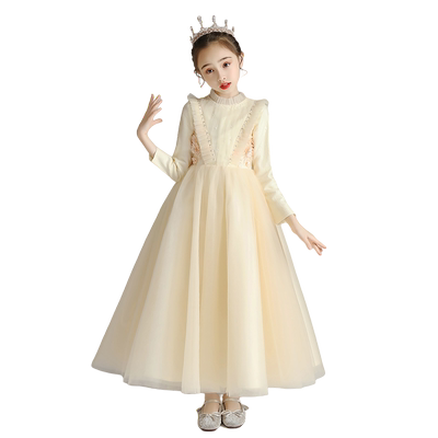 加绒冬天生日花童主持人长袖礼服