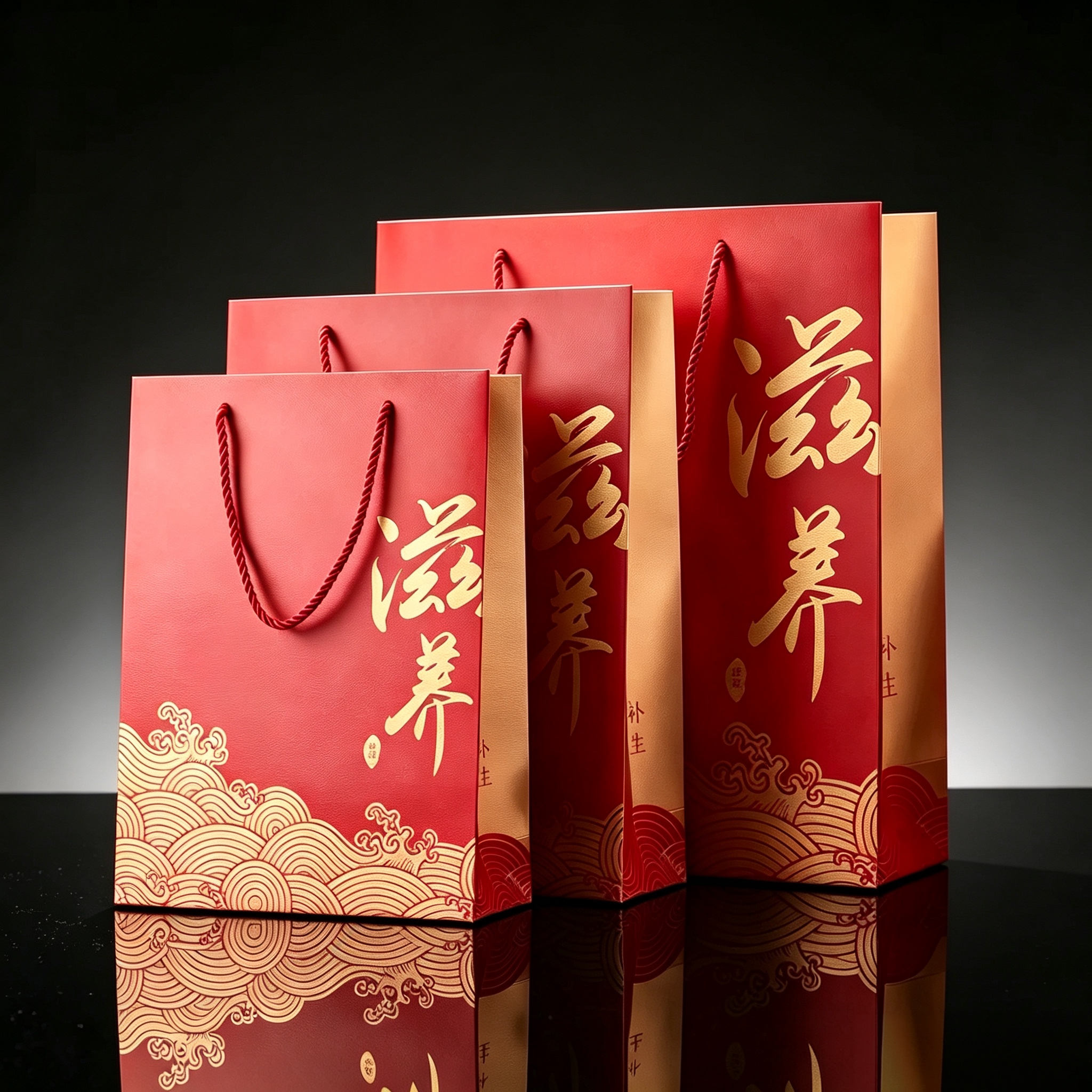 通用红色滋养手提袋滋补品名贵礼品木纹纸袋燕窝虫草鱼胶海参手拎