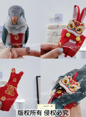 原创喜庆手工新年红色服饰鹦鹉尿不湿窄肩带立体无侧缝屎兜尿兜