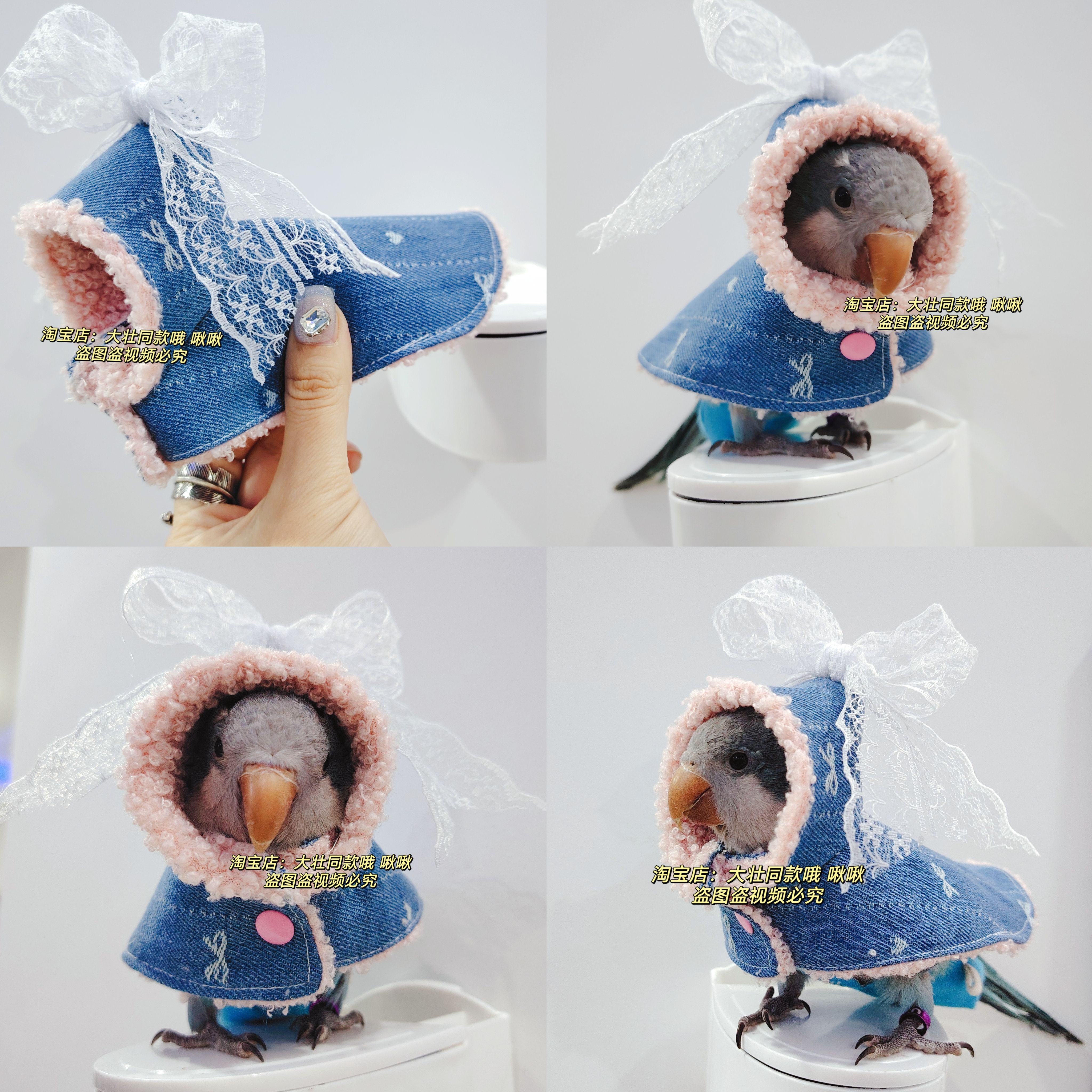 蝴蝶结牛仔款鹦鹉披风斗篷鸟衣服鹦鹉披风玄凤加厚保暖外出服鹦鹉