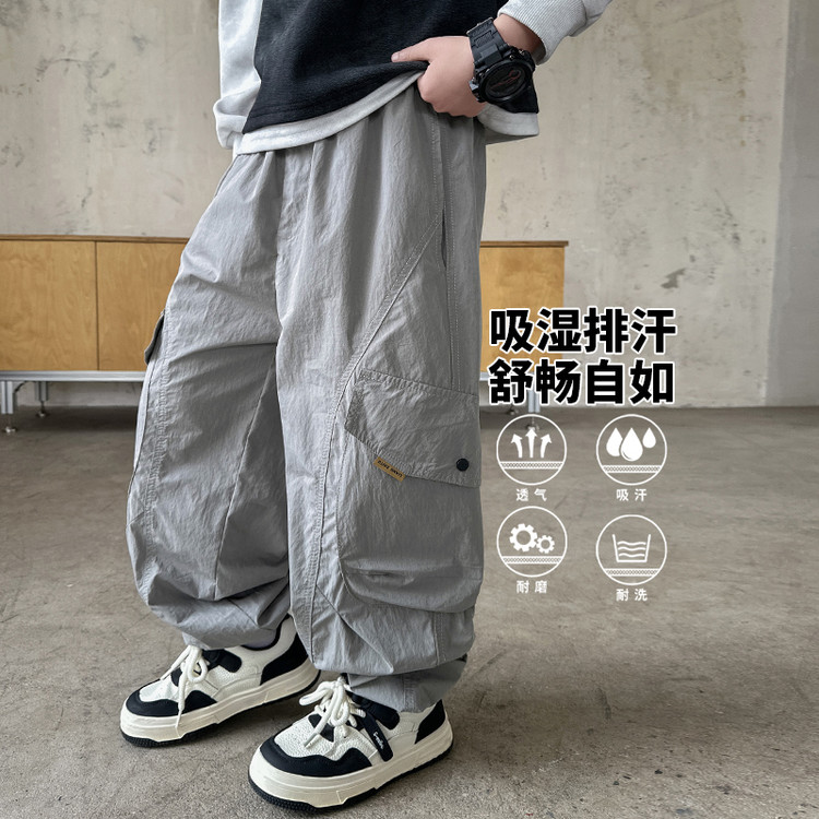 2025新款春秋灰色工装裤男女童宽松百搭休闲裤时尚潮流长裤
