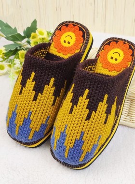 成品手工编织毛线拖鞋居家防滑保暖情侣婚嫁懒人鞋半包防滑棉拖鞋