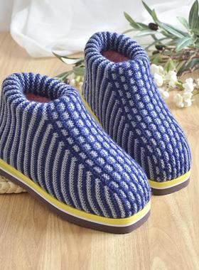 2024新款冬季毛线鞋手工编织棉鞋加绒加厚双层海绵保暖半拖棉靴