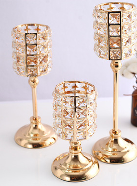 跨境北欧烛台摆件金色轻奢水晶家居客厅餐桌摆设浪漫羽毛烛台复古